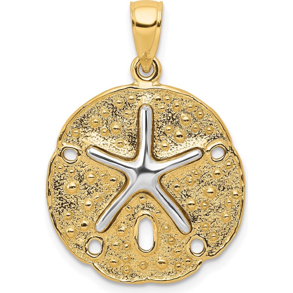 14K Two-Tone Gold Sand Dollar Starfish Pendant - Polished Finish 28mm Length by Oro Pregiato