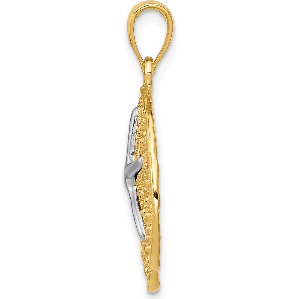 14K Two-Tone Gold Sand Dollar Starfish Pendant - Polished Finish 28mm Length by Oro Pregiato