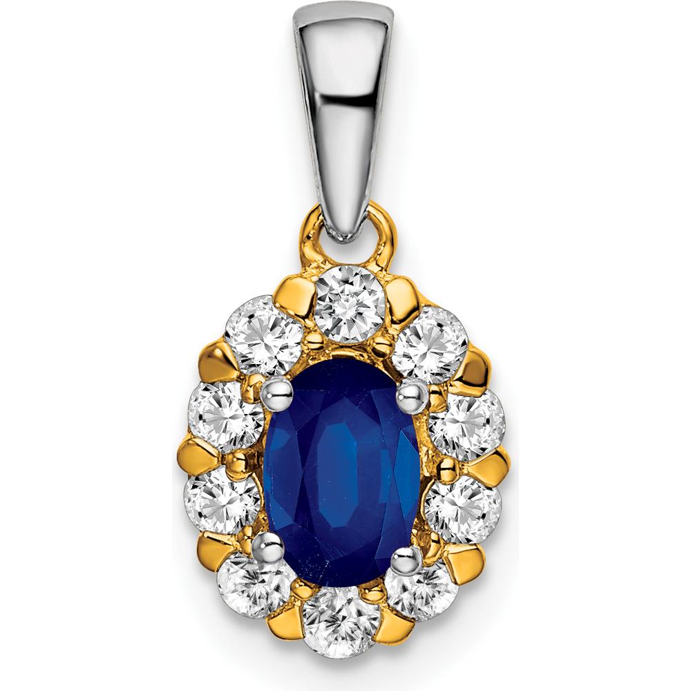 14K Two-Tone Gold Sapphire and Diamond Halo Pendant - 0.5 Carat Sapphire and 0.35 Carat Diamond Total Weight by Lumare Gioia