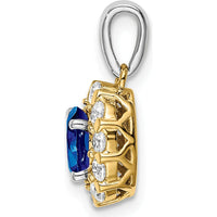 14K Two-Tone Gold Sapphire and Diamond Halo Pendant - 0.5 Carat Sapphire and 0.35 Carat Diamond Total Weight by Lumare Gioia