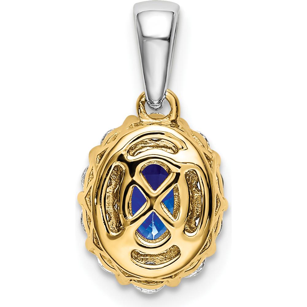 14K Two-Tone Gold Sapphire and Diamond Halo Pendant - 0.5 Carat Sapphire and 0.35 Carat Diamond Total Weight by Lumare Gioia