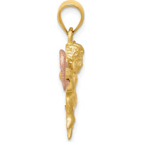 14K Two-Tone Gold Satin Diamond-Cut Angel Charm with Heart - 36mm Length, 20mm Width by Oro Pregiato