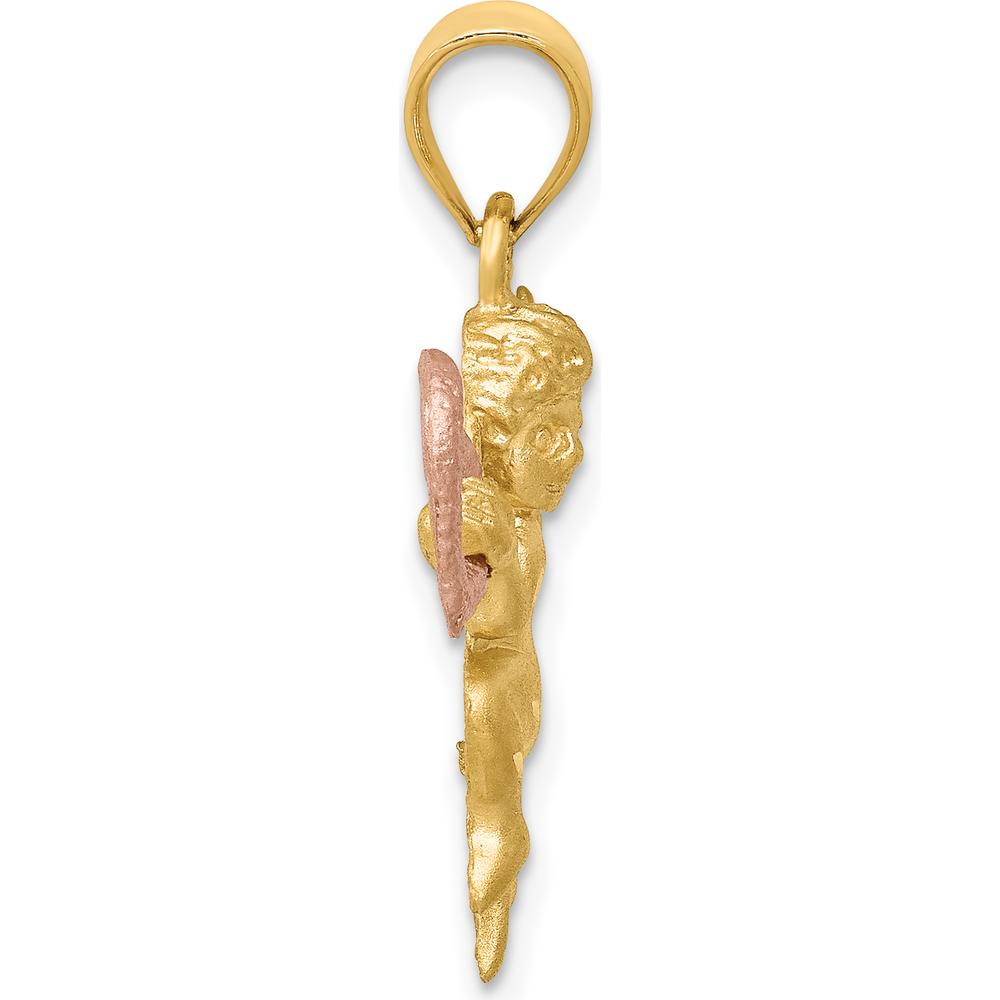 14K Two-Tone Gold Satin Diamond-Cut Angel Charm with Heart - 36mm Length, 20mm Width by Oro Pregiato