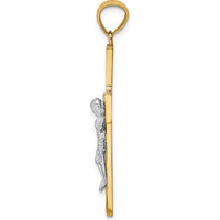 14K Two-Tone Gold Satin Polished Diamond-Cut Crucifix Pendant - 37mm Length by Oro Pregiato