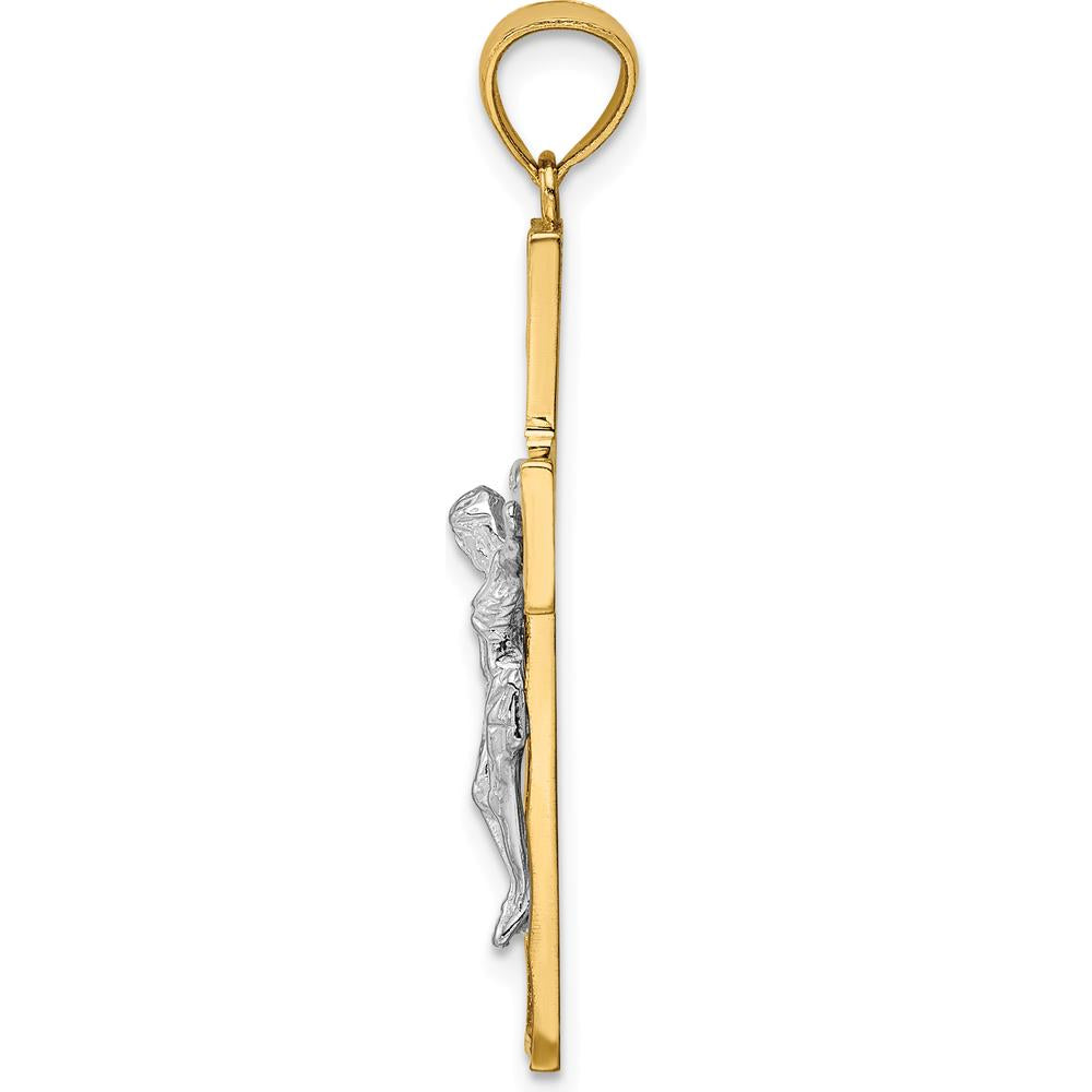 14K Two-Tone Gold Satin Polished Diamond-Cut Crucifix Pendant - 37mm Length by Oro Pregiato