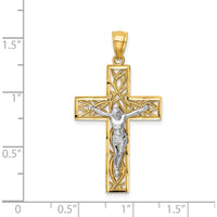 14K Two-Tone Gold Satin Polished Diamond-Cut Crucifix Pendant - 37mm Length by Oro Pregiato