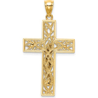 14K Two-Tone Gold Satin Polished Diamond-Cut Crucifix Pendant - 37mm Length by Oro Pregiato