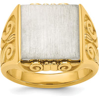 14K Two-Tone Gold Signet Ring with Brushed and Polished Finish - Engravable Square Design by IBGoodman