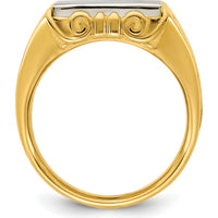 14K Two-Tone Gold Signet Ring with Brushed and Polished Finish - Engravable Square Design by IBGoodman