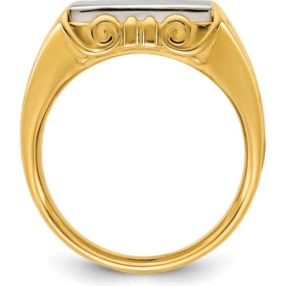 14K Two-Tone Gold Signet Ring with Brushed and Polished Finish - Engravable Square Design by IBGoodman