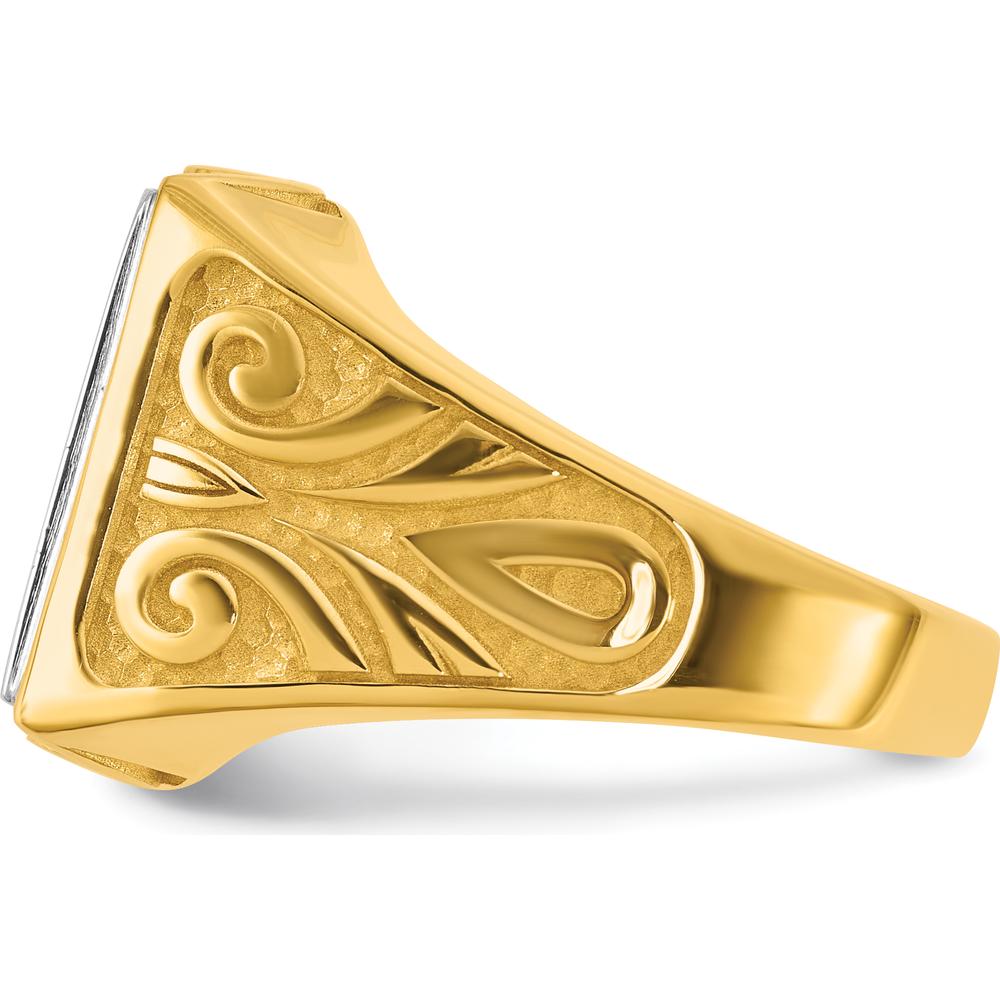 14K Two-Tone Gold Signet Ring with Brushed and Polished Finish - Engravable Square Design by IBGoodman