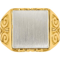 14K Two-Tone Gold Signet Ring with Brushed and Polished Finish - Engravable Square Design by IBGoodman