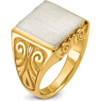 14K Two-Tone Gold Signet Ring with Brushed and Polished Finish - Engravable Square Design by IBGoodman