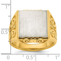 14K Two-Tone Gold Signet Ring with Brushed and Polished Finish - Engravable Square Design by IBGoodman