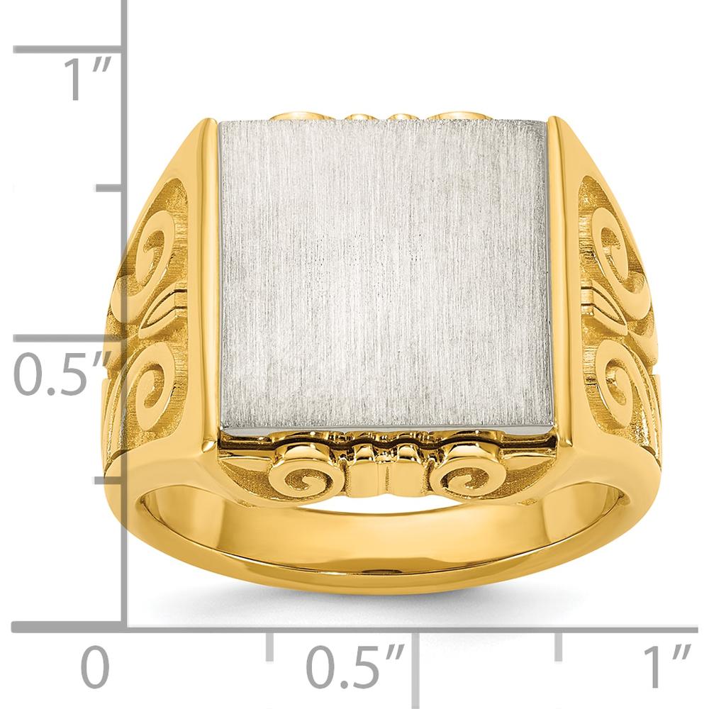14K Two-Tone Gold Signet Ring with Brushed and Polished Finish - Engravable Square Design by IBGoodman