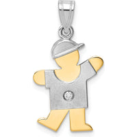 14K Two-Tone Gold "Small Boy with Hat" Diamond Pendant with Round Faceted Diamond - 0.015 Carat Total Diamond Weight by Oro Pregiato