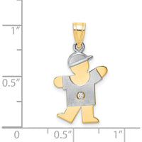 14K Two-Tone Gold "Small Boy with Hat" Diamond Pendant with Round Faceted Diamond - 0.015 Carat Total Diamond Weight by Oro Pregiato