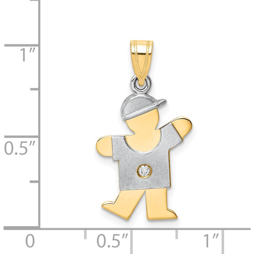 14K Two-Tone Gold "Small Boy with Hat" Diamond Pendant with Round Faceted Diamond - 0.015 Carat Total Diamond Weight by Oro Pregiato