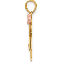14K Two-Tone Gold Small Girl Pendant with Ruffles, Bow, and 3 Diamonds - 0.03 Carat Total Diamond Weight by Oro Pregiato