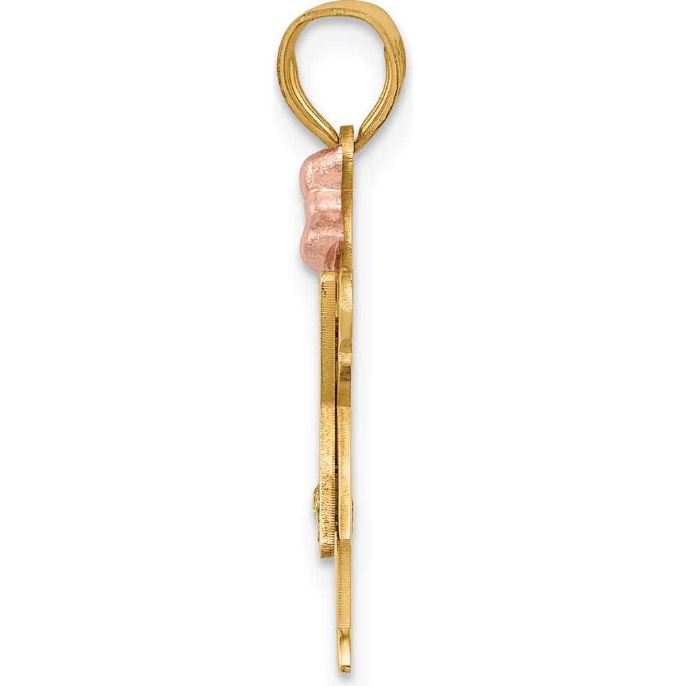 14K Two-Tone Gold Small Girl Pendant with Ruffles, Bow, and 3 Diamonds - 0.03 Carat Total Diamond Weight by Oro Pregiato