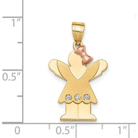 14K Two-Tone Gold Small Girl Pendant with Ruffles, Bow, and 3 Diamonds - 0.03 Carat Total Diamond Weight by Oro Pregiato