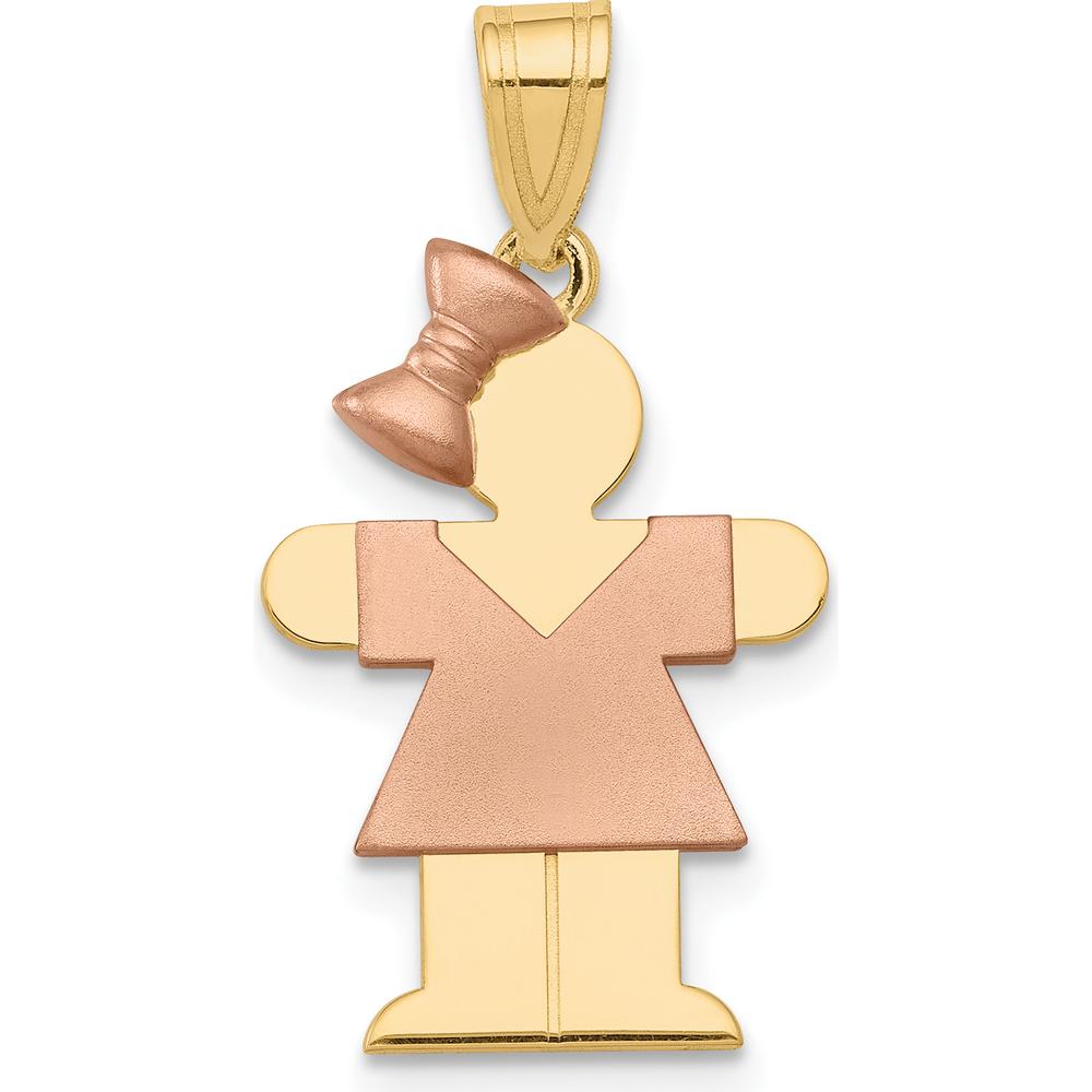 14K Two-Tone Gold Small Girl with Bow Charm - Engravable Pendant - 25mm x 15mm by Oro Pregiato