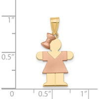 14K Two-Tone Gold Small Girl with Bow Charm - Engravable Pendant - 25mm x 15mm by Oro Pregiato