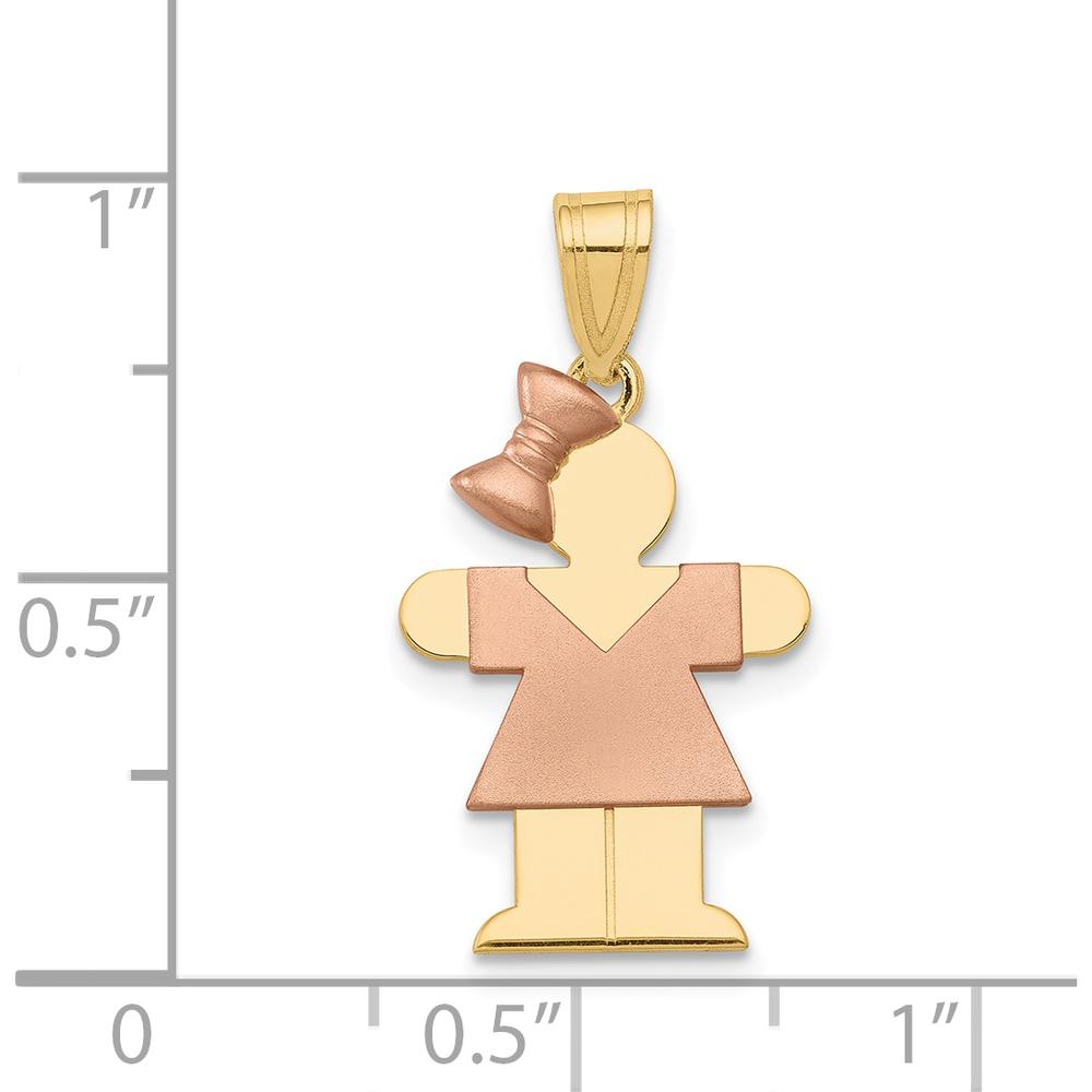 14K Two-Tone Gold Small Girl with Bow Charm - Engravable Pendant - 25mm x 15mm by Oro Pregiato