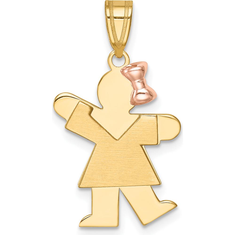 14K Two-Tone Gold Small Girl with Bow Pendant - Engravable Charm by Oro Pregiato