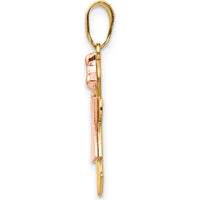 14K Two-Tone Gold Small Girl with Bow Pendant - Engravable Charm by Oro Pregiato