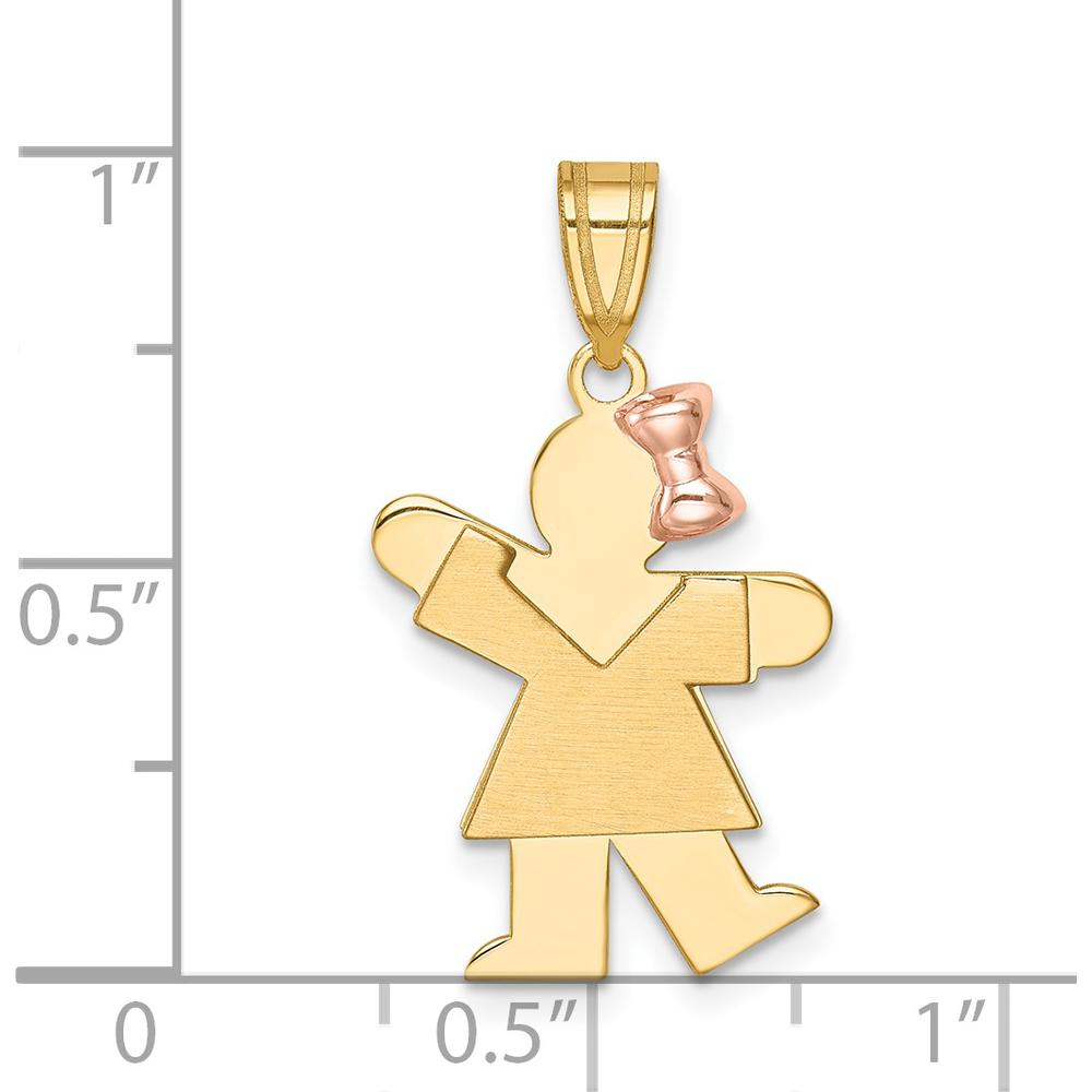 14K Two-Tone Gold Small Girl with Bow Pendant - Engravable Charm by Oro Pregiato