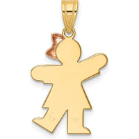 14K Two-Tone Gold Small Girl with Bow Pendant - Engravable Charm by Oro Pregiato