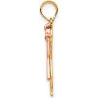 14K Two-Tone Gold Small Girl with Ruffles and Rose Gold Bow Engravable Pendant - 25mm Length by Oro Pregiato