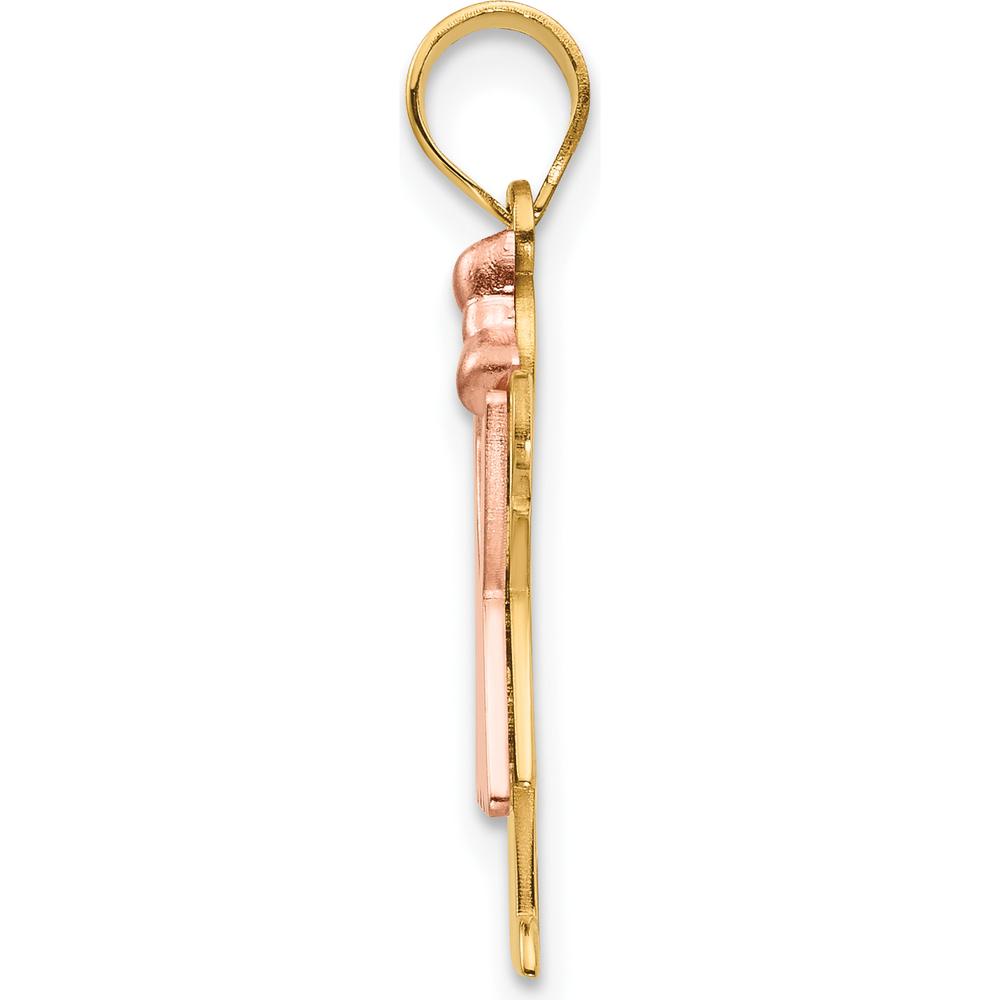 14K Two-Tone Gold Small Girl with Ruffles and Rose Gold Bow Engravable Pendant - 25mm Length by Oro Pregiato
