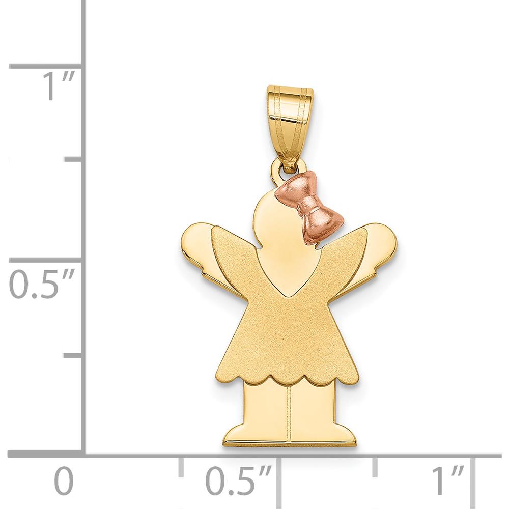 14K Two-Tone Gold Small Girl with Ruffles and Rose Gold Bow Engravable Pendant - 25mm Length by Oro Pregiato