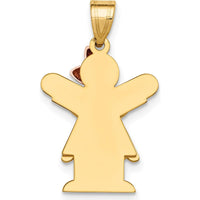 14K Two-Tone Gold Small Girl with Ruffles and Rose Gold Bow Engravable Pendant - 25mm Length by Oro Pregiato