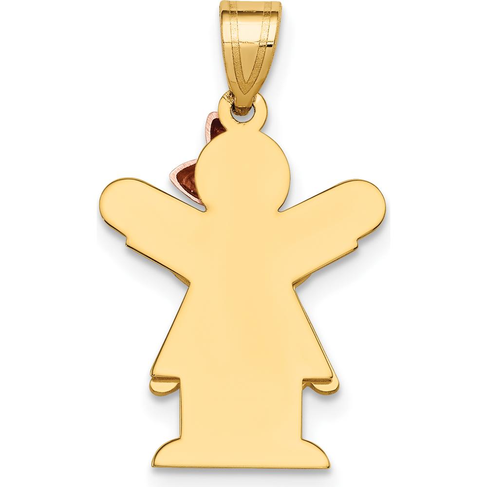 14K Two-Tone Gold Small Girl with Ruffles and Rose Gold Bow Engravable Pendant - 25mm Length by Oro Pregiato