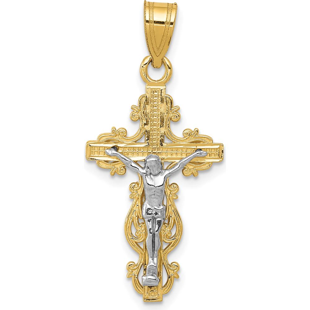 14K Two-Tone Gold Small Narrow Crucifix Pendant - Faith Inspired Design by Oro Pregiato