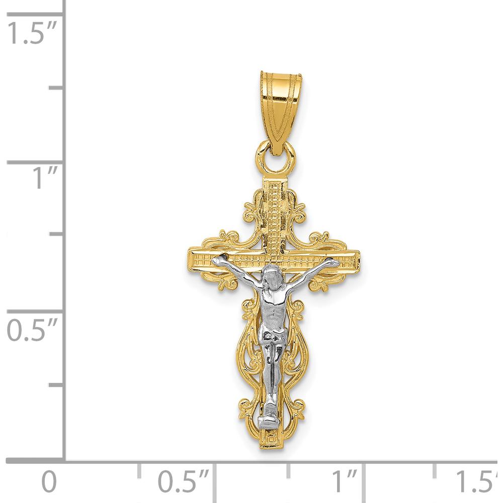 14K Two-Tone Gold Small Narrow Crucifix Pendant - Faith Inspired Design by Oro Pregiato