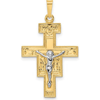 14K Two-Tone Gold Solid Crucifix Pendant with Polished Finish by Oro Pregiato