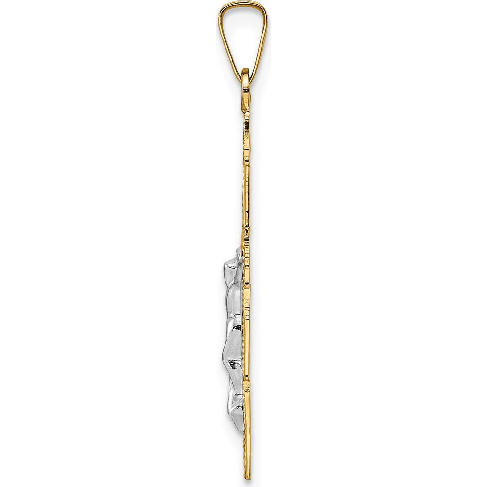 14K Two-Tone Gold Solid Crucifix Pendant with Polished Finish by Oro Pregiato