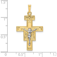 14K Two-Tone Gold Solid Crucifix Pendant with Polished Finish by Oro Pregiato