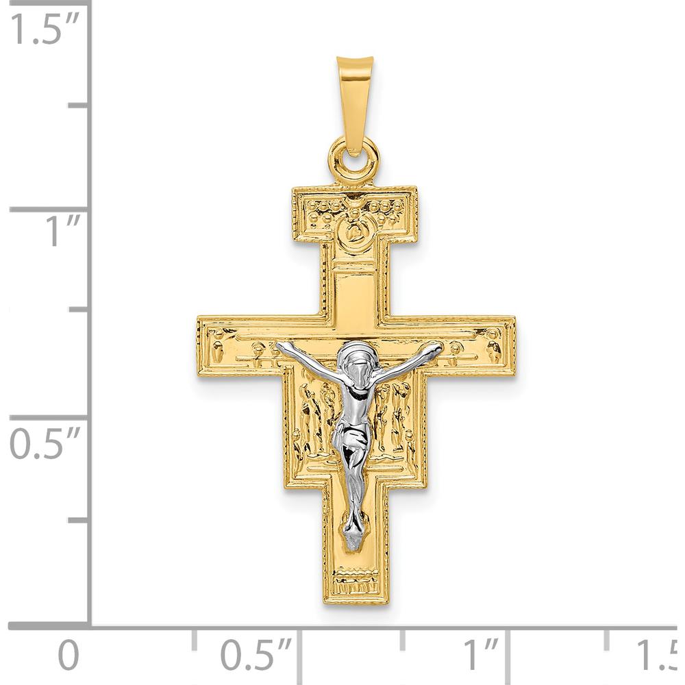 14K Two-Tone Gold Solid Crucifix Pendant with Polished Finish by Oro Pregiato