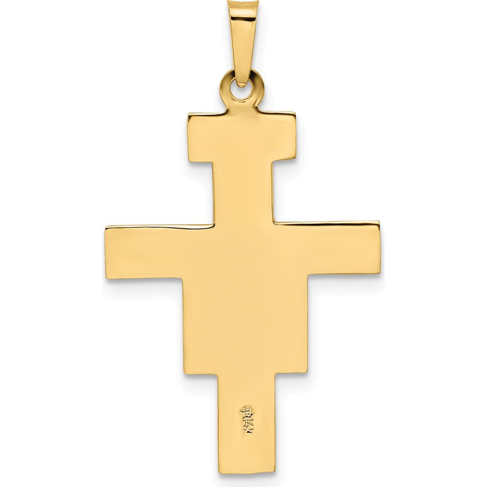 14K Two-Tone Gold Solid Crucifix Pendant with Polished Finish by Oro Pregiato