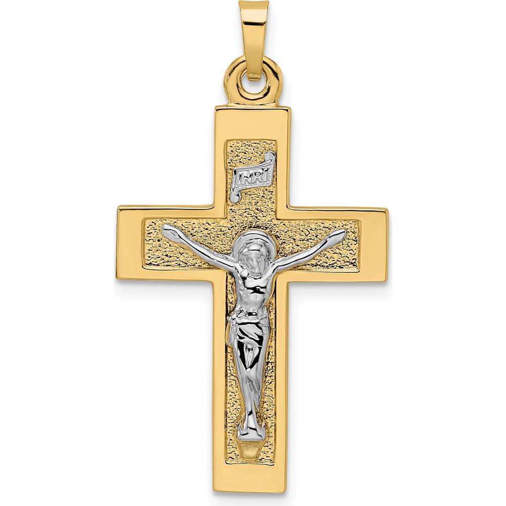 14K Two-Tone Gold Solid INRI Crucifix Pendant - 36mm Length by Oro Pregiato