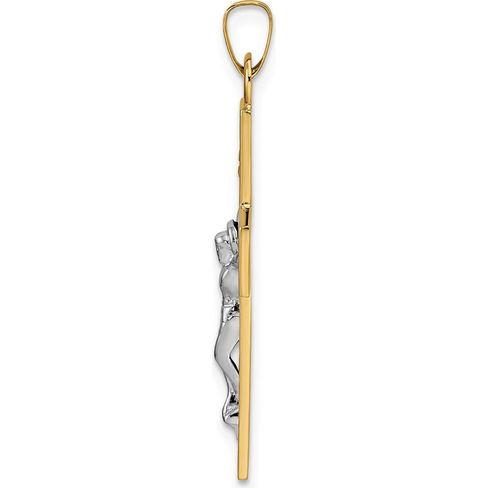 14K Two-Tone Gold Solid INRI Crucifix Pendant - 36mm Length by Oro Pregiato