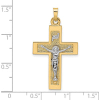 14K Two-Tone Gold Solid INRI Crucifix Pendant - 36mm Length by Oro Pregiato
