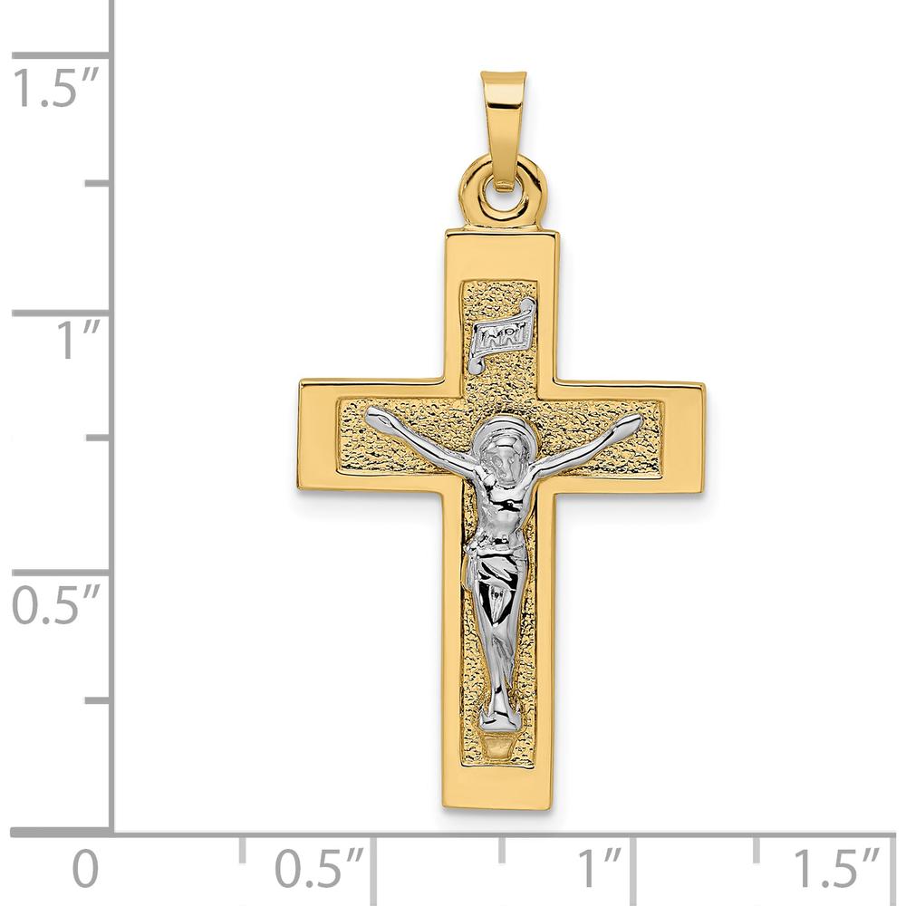 14K Two-Tone Gold Solid INRI Crucifix Pendant - 36mm Length by Oro Pregiato