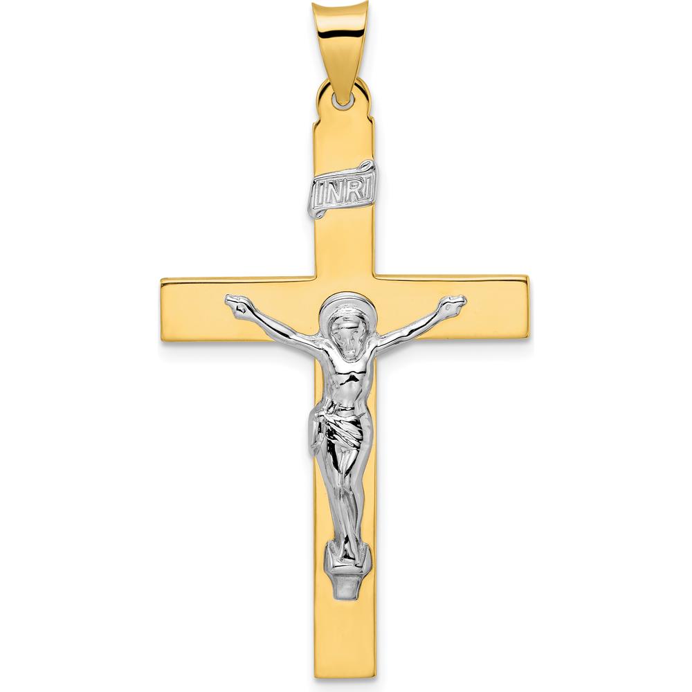 14K Two-Tone Gold Solid INRI Crucifix Pendant - 47.6mm Length by Oro Pregiato