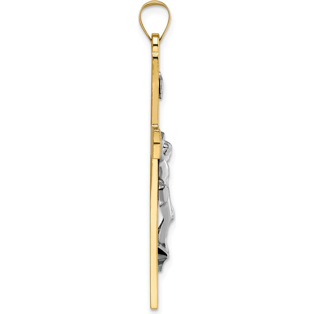 14K Two-Tone Gold Solid INRI Crucifix Pendant - 47.6mm Length by Oro Pregiato